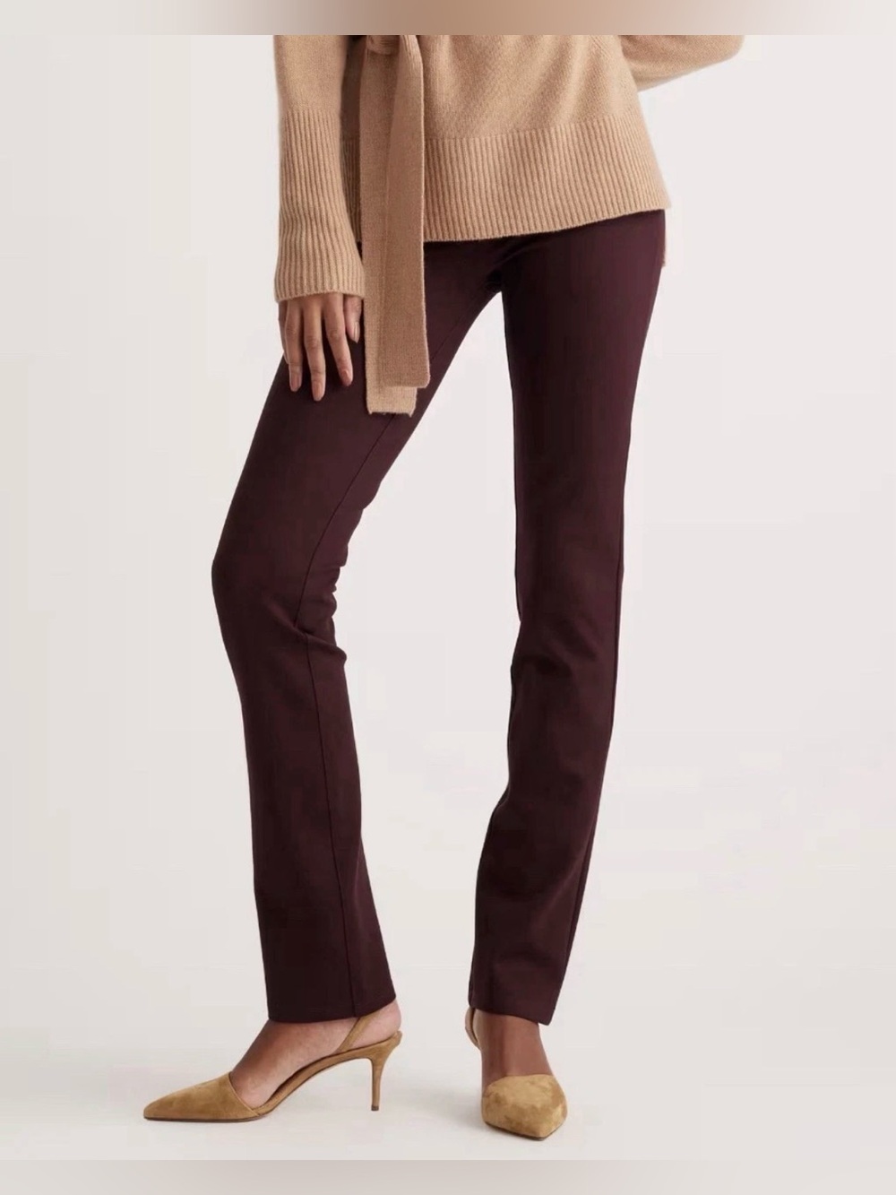 Quince Women’s Ultra-Stretch Ponte Straight Leg Pants In Burgundy Medium 30”